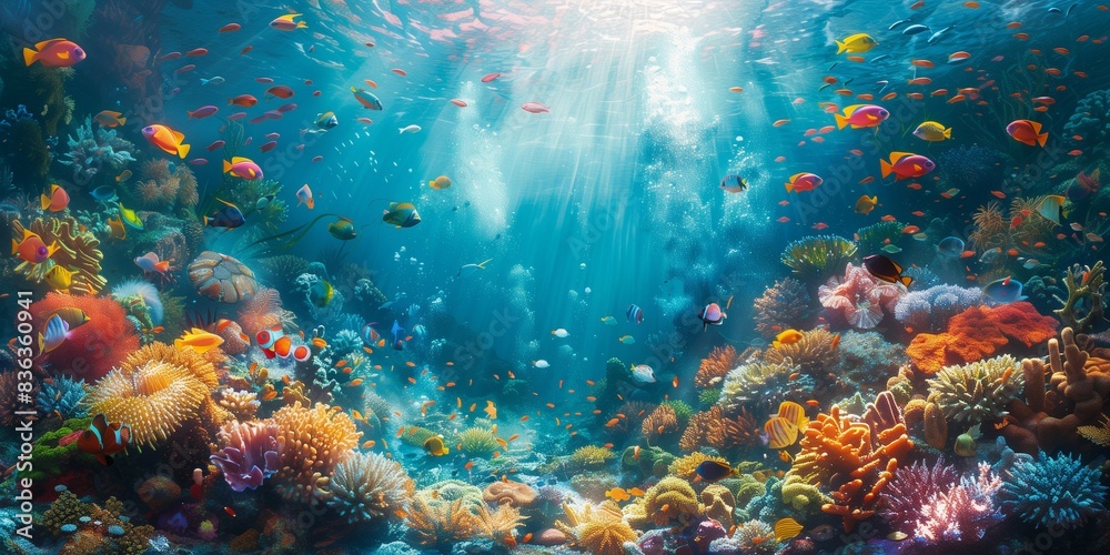 Fototapeta premium Colorful Marine Life in Coral Reef, generative ai