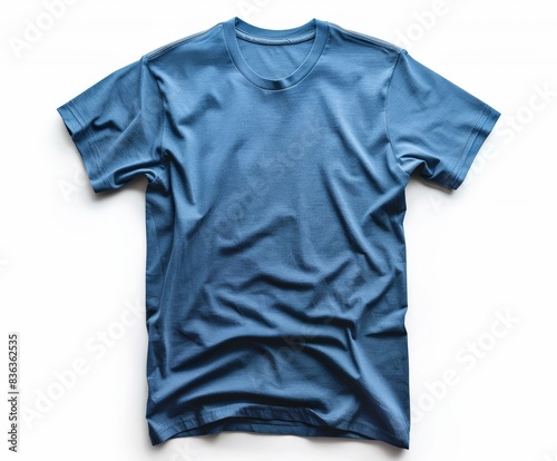Blue Short Sleeve T-Shirt Laid Flat on White Background © BrandwayArt