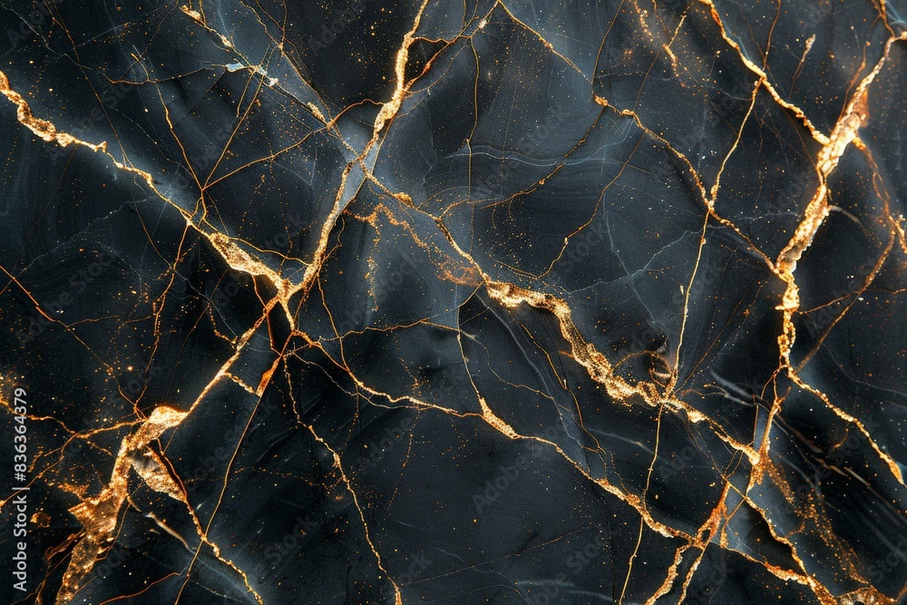Crackled Black Marble With Golden Veins