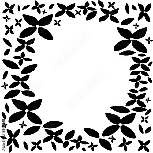 Abstract frame in the form of black flowers and leaves on a white background