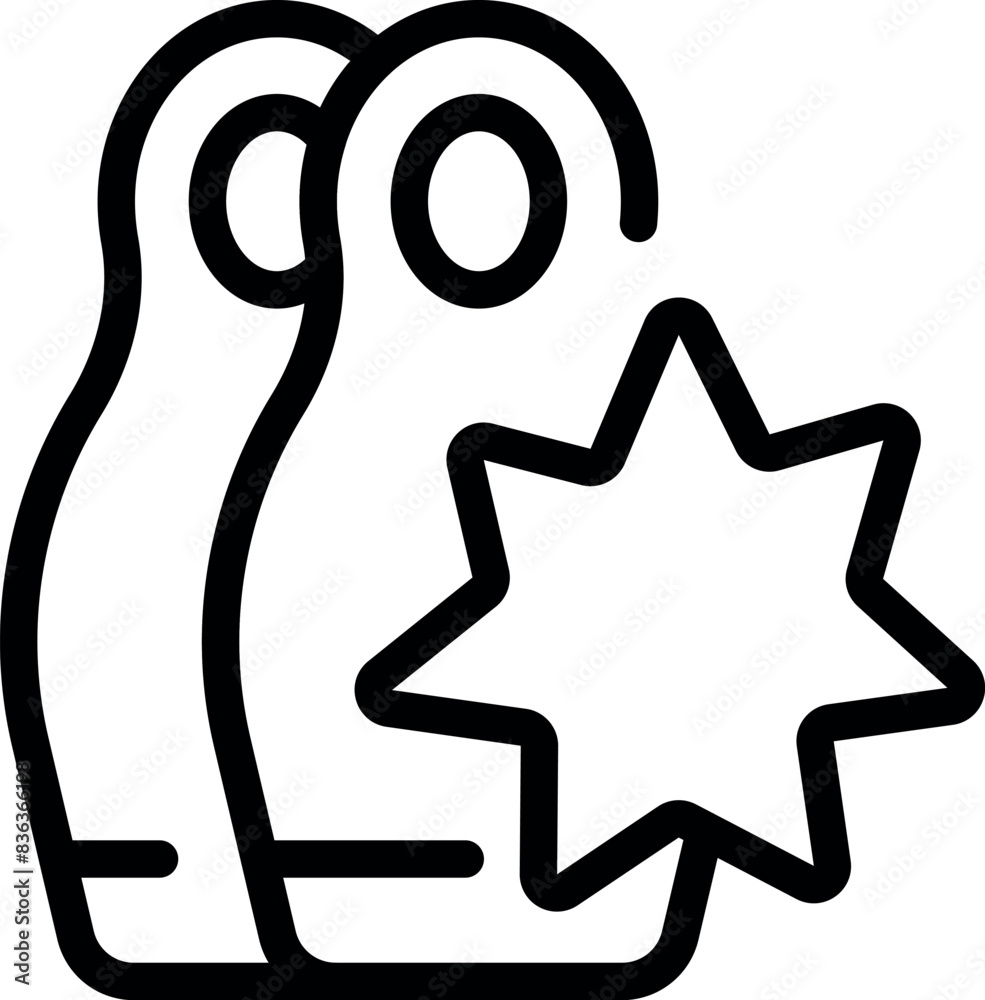Black and white line art of animated paper clips with a star, ideal for office supplies theme Black and white line art of animated paper clips with a star, ideal for office supplies theme