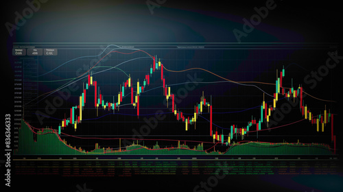 A multi-paneled chart displaying Bollinger Bands alongside price action, offering a comprehensive view of volatility and potential breakout points. photo