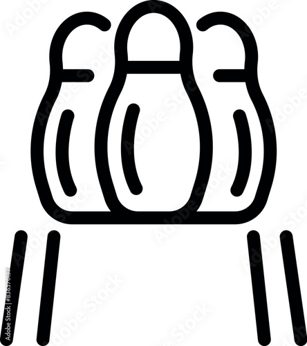 Simplified vector illustration of bowling pins in a striking monochrome line art style