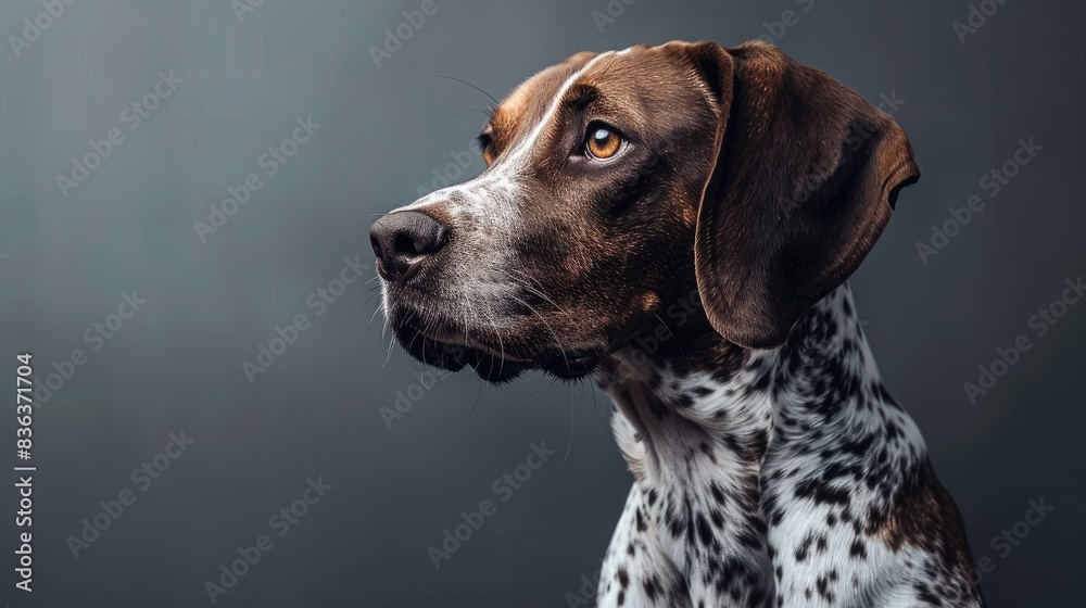 A solitary dog against a gray backdrop A solitary dog against a gray backdrop