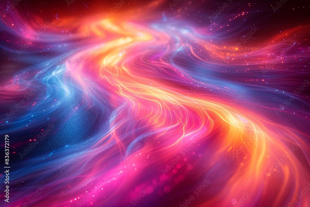 Colorful swirling line of light with a blue and pink hue. The line is made up of many small dots, creating a sense of movement and energy Colorful swirling line of light with a blue and pink hue. The line is made up of many small dots, creating a sense of movement and energy