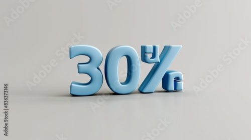 Bold 3D "30% Sale" Text on Minimalist Background with Copyspace Above