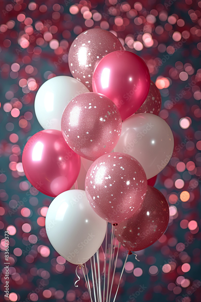 Bunch of pink and white balloons are tied together. Fun and festive mood Bunch of pink and white balloons are tied together. Fun and festive mood
