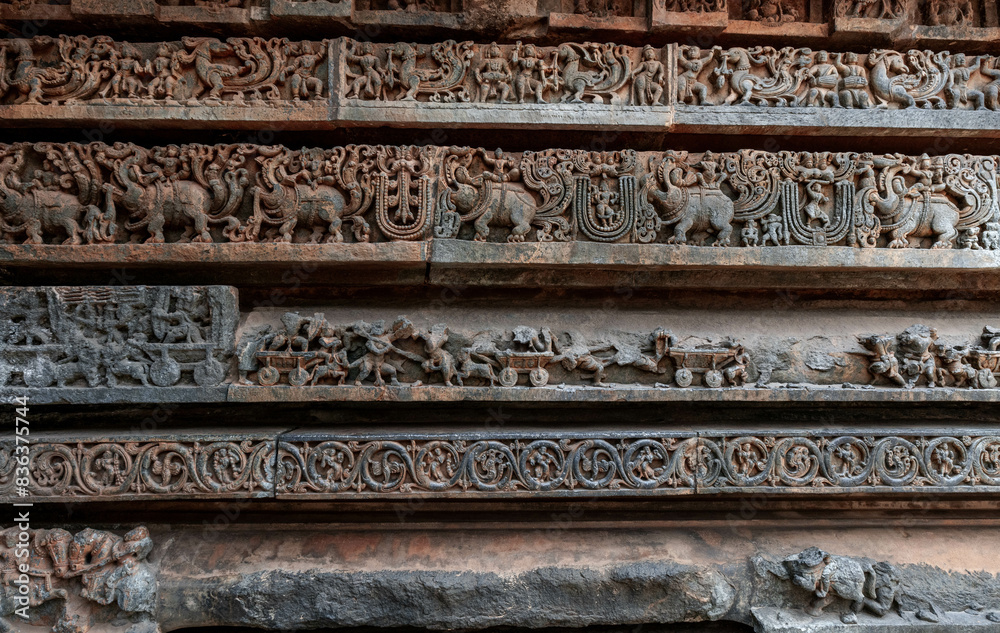 Stone Carving of Hoysaleshwara Temple in Halebidu. Karnataka. India.