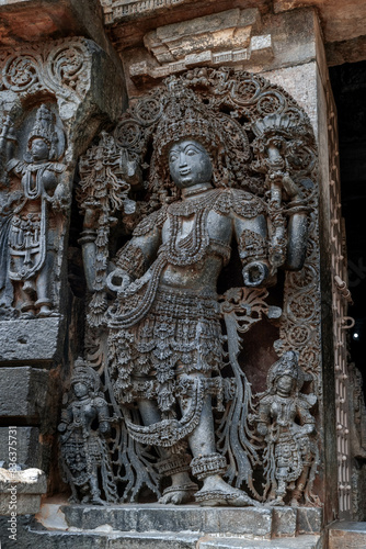 Stone Carving of Hoysaleshwara Temple in Halebidu. Karnataka. India.