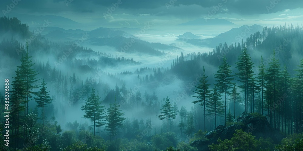 Fototapeta premium Misty Bamboo Forest, generative ai