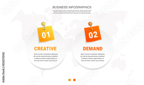 Vector infographic design template. Modern timeline concept with 2 steps, circles. Vector illustration used for diagram, workflow layout, banner, web-design