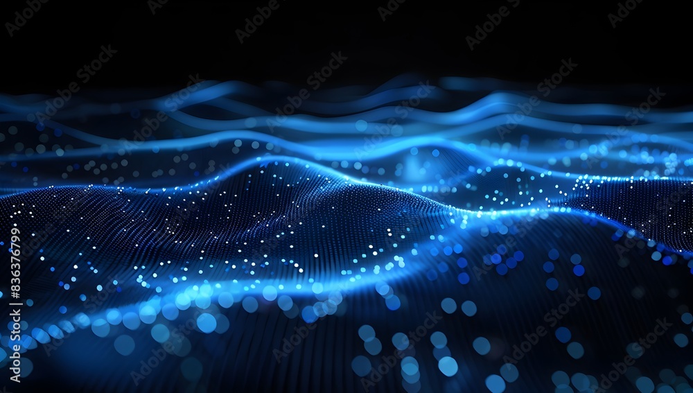 Abstract blue digital background with glowing wave lines and dots, in the style of AI technology concept, black background, 3d rendering illustration
Abstract blue digital background with glowing wave lines and dots, in the style of AI technology concept, black background, 3d rendering illustration
