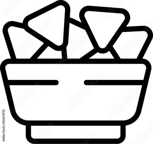 Simple line icon depicting a bowl full of nacho chips