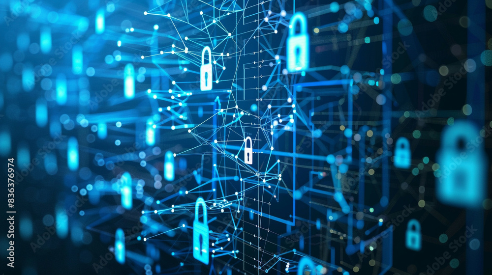 Modern digital security background showcasing technology security with lock symbols blue tech design emphasizing safety and protection detailed network connections Modern digital security background showcasing technology security with lock symbols blue tech design emphasizing safety and protection detailed network connections