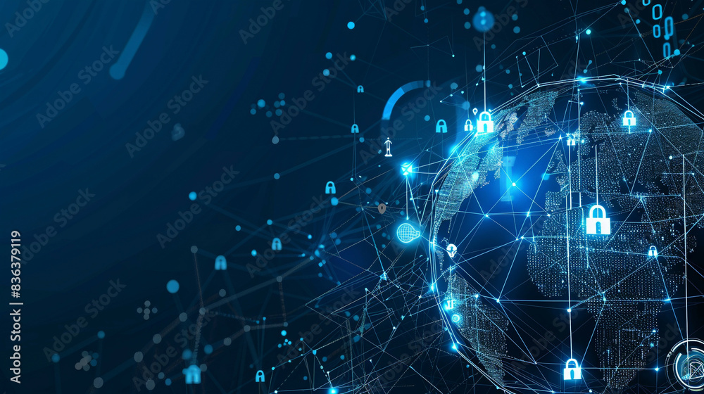 Fototapeta premium design of global network security featuring a globe with locks and network connectionswith secure tech vibes 
