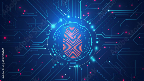 Visual representation of a data protection concept with a scan fingerprint identification system in modern flat cartoon style highlighting secure access and identification 