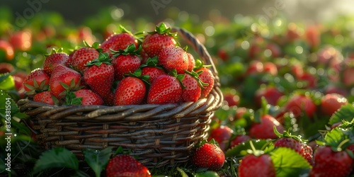 Lush Strawberry Field: Red and Ripe, generative ai