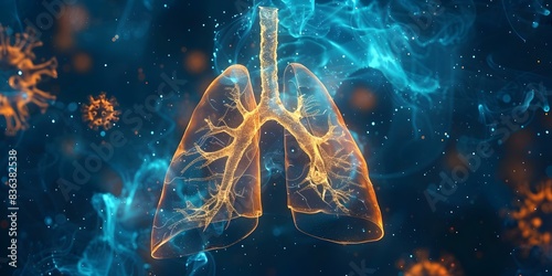 The Microscopic Protection Offered by Human Lungs Against Viruses. Concept Respiratory System, Lung Function, Virus Protection, Microscopic Defense, Human Anatomy photo
