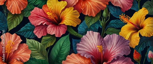 Wallpaper Mural Capture the beauty of nature with a colorful hibiscus pattern in a whimsical and playful drawing style, featuring the exotic flowers in bold and striking designs that will add a pop of color to any su Torontodigital.ca