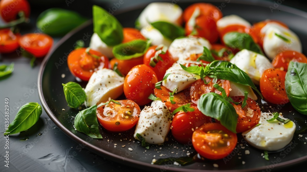 mozarella cheese with tomatoes and basil on slate background mozarella cheese with tomatoes and basil on slate background