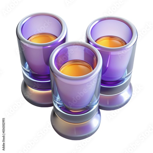 Transparent shot glasses showcase Mexican tequila in 3D render Tequila shot glasses.  Celebrate with a clear liquor toast at the tequila 3d render Tequila shot glasses isolated on white background