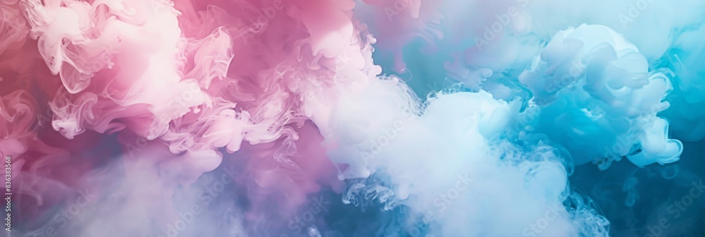 A captivating scene unfolds with swirling pink and blue smoke creating a dreamy backdrop, blending into an abstract haze. The display is mesmerizing and enchanting, with an ethereal and vibrant feel A captivating scene unfolds with swirling pink and blue smoke creating a dreamy backdrop, blending into an abstract haze. The display is mesmerizing and enchanting, with an ethereal and vibrant feel