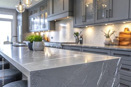 Gray kitchen with bar close up. photo