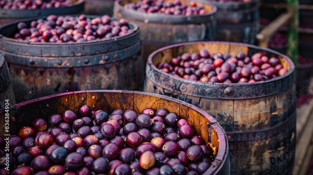 Beans made from coffee and barrels of a purple hue