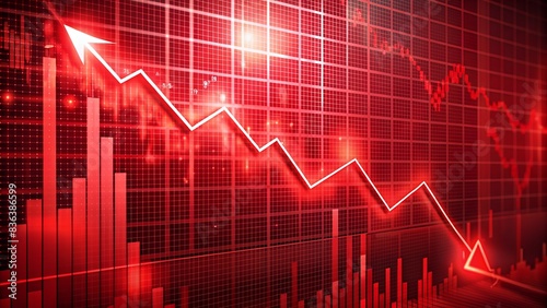 Abstract background depicting financial downturn, bankruptcy, loss, recession, crash, and economic crisis with a red stock market graph.