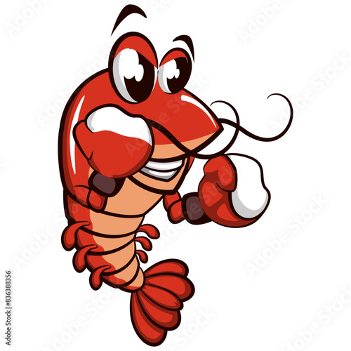 cute shrimp vector character mascot illustration boxing wearing boxing gloves, work of hand drawn