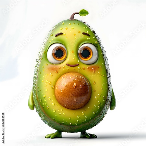 Cute 3d avocado character isolated on white background