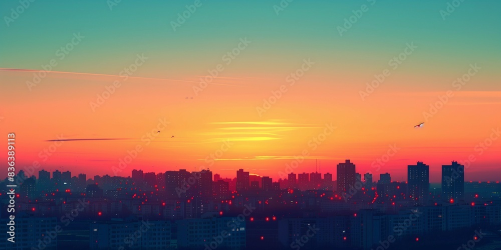Minimalist Skyscrapers at Sunrise, generative ai Minimalist Skyscrapers at Sunrise, generative ai