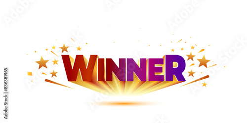 Vector illustration of Winner. Confetti background and 3d typography.
