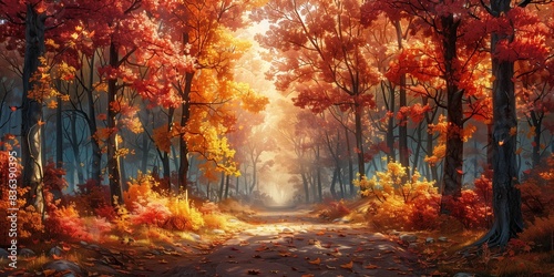 Sunlit Fall Foliage  generative ai