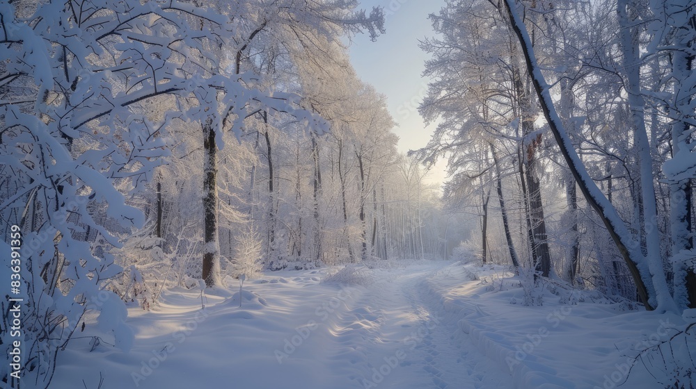 Winter scenery in the forest covered with snow Winter scenery in the forest covered with snow
