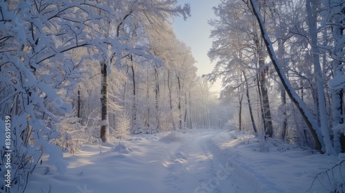 Winter scenery in the forest covered with snow © 2rogan
