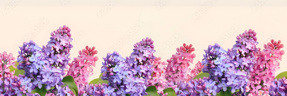 Lilac flowers border, purple and pink flowers, large banner size
