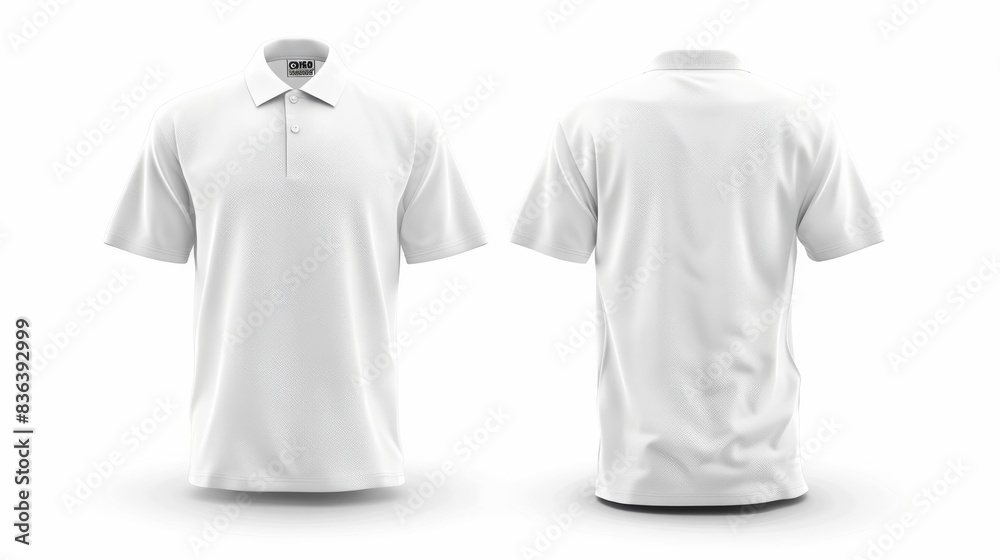 Blank Collared Shirt Mock Up Template Front And Back View Isolated On White Plain T Shirt