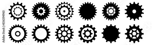 Gear silhouettes set, pack of vector silhouette design, isolated background