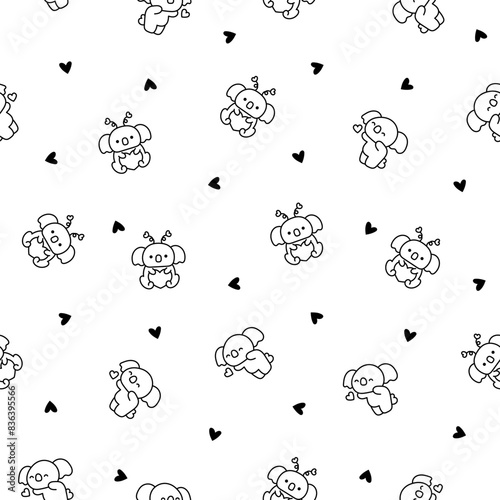 Cute kawaii koala bear. Seamless pattern. Coloring Page. Australian animals cartoon character. Hand drawn style. Vector drawing. Design ornaments. photo