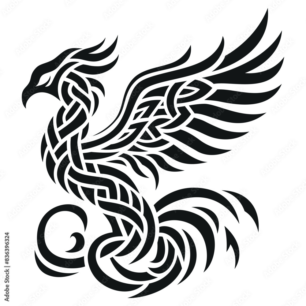 Fototapeta premium Phoenix tattoo. Vector pattern in the style of Celtic braiding. 