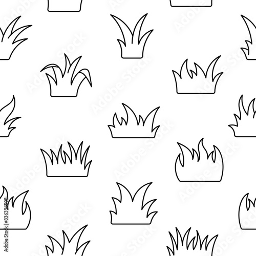 Lawn grass. Seamless pattern. Coloring Page. Flora, garden plant. Hand drawn style. Vector drawing. Design ornaments. © palau83