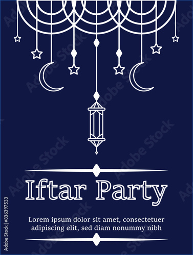 iftar Party card, inviting card, iftar party invitation card, blue