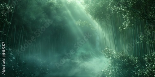 Otherworldly Mystery of Foggy Bamboo Thicket, generative ai