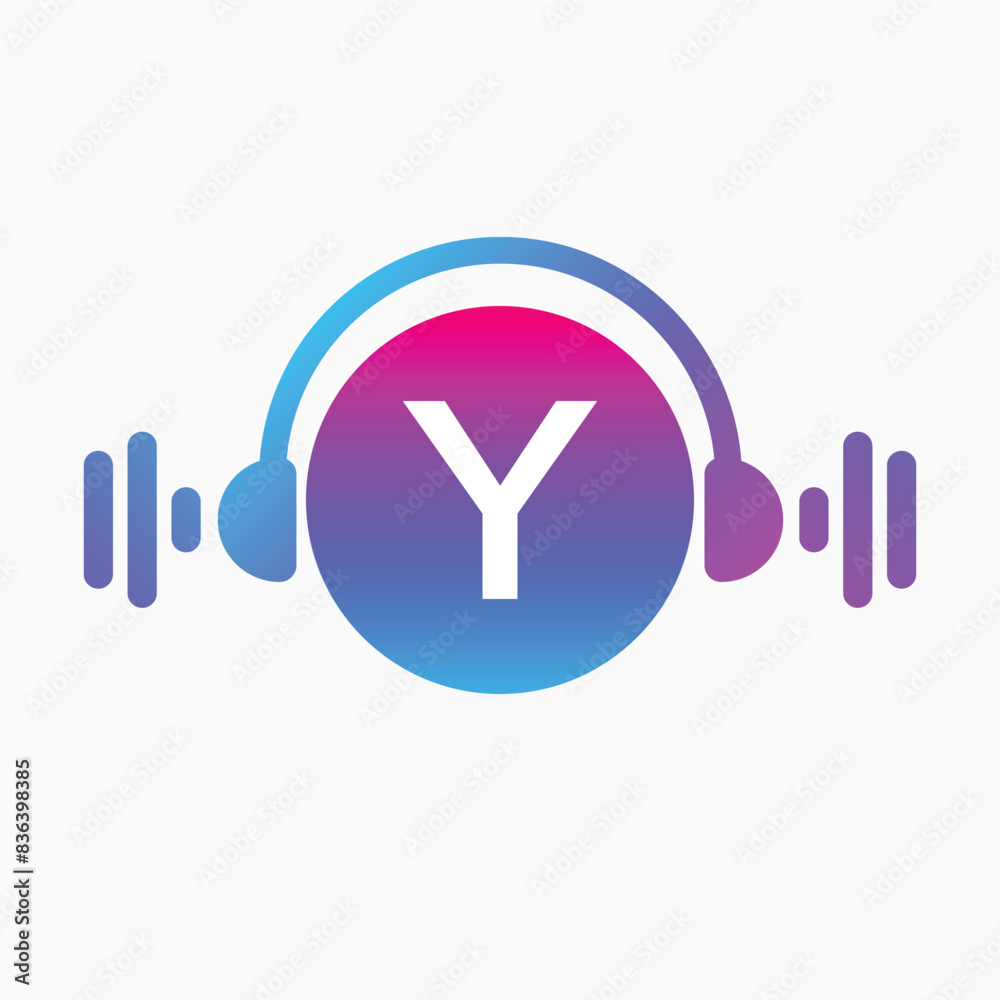 Fototapeta premium letter Y Logo with Pulse music player element. Logo template electronic music, equalizer, dj, nightclub, disco. Audio wave logo concept, Multimedia