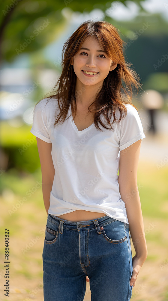 白いTシャツを着た女性