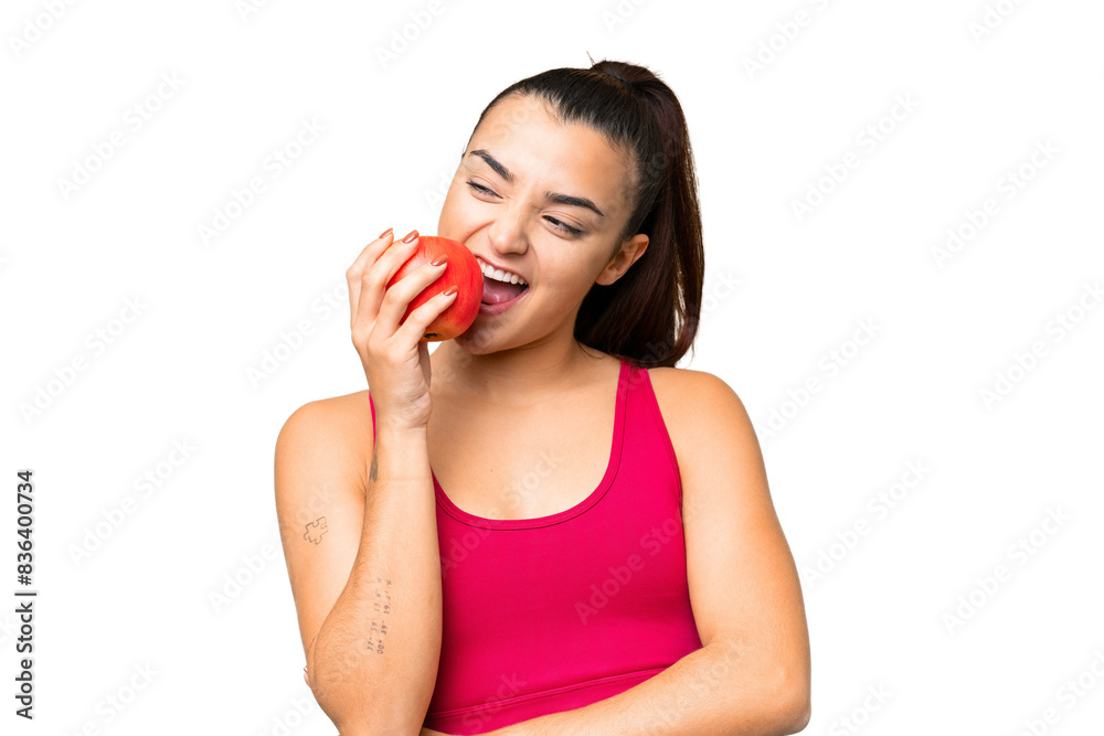 Young beauty woman over isolated chroma key background eating an apple Young beauty woman over isolated chroma key background eating an apple