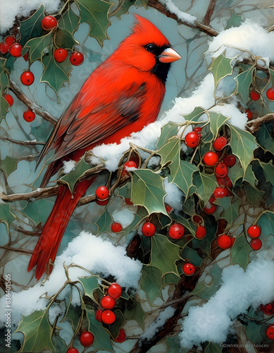 Cardinal on a Holly Tree