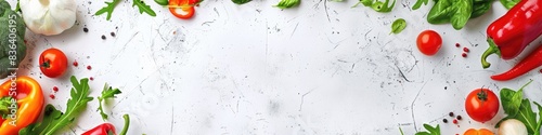 vegetables on white background top view place for text