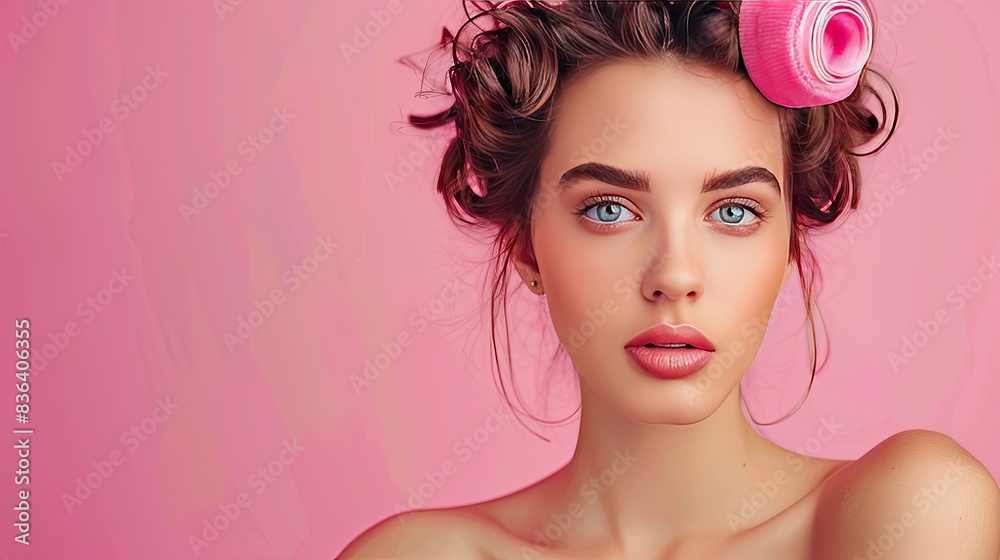 woman with curlers on her head selective focus woman with curlers on her head selective focus